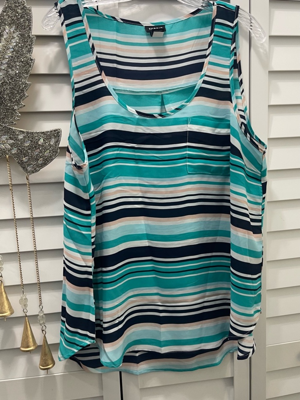 Torrid  Striped Sleeveless Tank Top in Teal Cream & Black